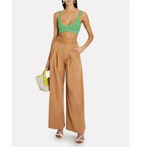 Veronica Beard The Maliyah Pant Belted Wide Leg High Rise Camel Cotton Blend